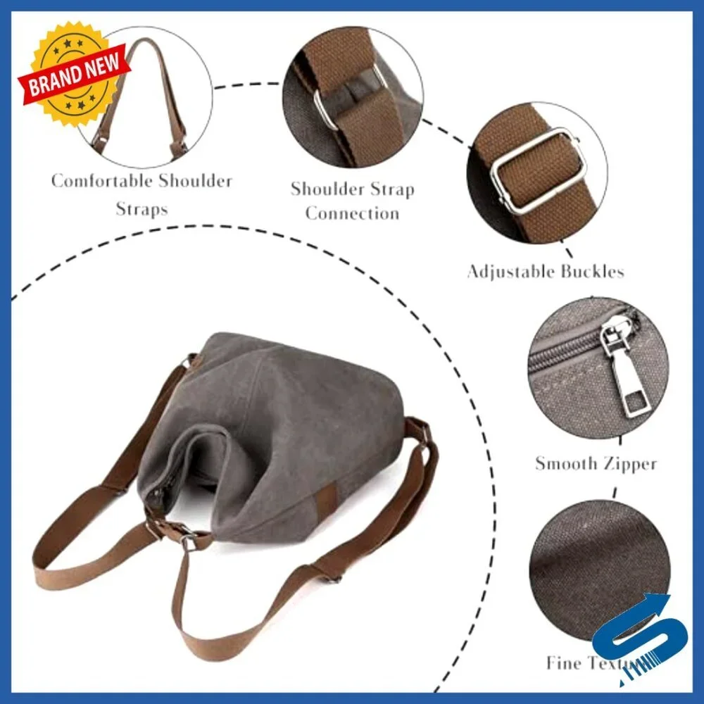 Canvas Backpack Tote Convertible Shoulder Bag Large Capacity Casual Daypack